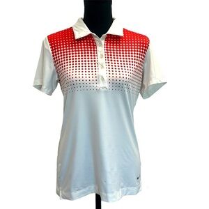 Nike Women's Canada 100 Faded Dot GOLF Polo Top White Artic Red Sz S